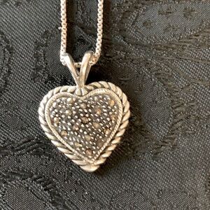 Sterling Silver Heart Pendant Necklace with Intricate Detailing